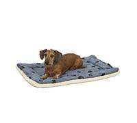 MidWest Homes for Pets QuietTime - Cama reversible para mascotas, estampado de patas, piel sintética suave y forro polar, 76 cm, para perros medianos, lavable a máquina, azul y crema