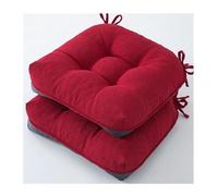 Miecoae Cojines de Asiento Interior con Ataduras Imitación Lino Transpirable Base Antideslizante para Sillas de Hogar 40x40 cm Pack de 2(Rojo)