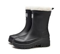 MIEHUIAI Botas de Agua Mujer Cálidas de Invierno Impermeables Botas de Lluvia Chelsea Botines de Caucho Antideslizante Zapatos de Jardin Rain Boots(Negro,39 EU)