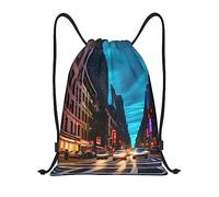 MIEKGPS Calles de Nueva York Impresión Mochila con Cordón Bolsa de Deporte Bolsa de Gimnasio Bolsa de Cuerda Bolsa de Playa Bolsa de Yoga, Negro, S