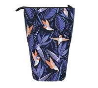 MIEKGPS Estuche telescópico para lápices con estampado de pájaros azules y naranjas, bonito estuche de maquillaje portátil