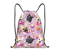 MIEKGPS Mochila con cordón con estampado de bulldog pequeño francés, bolsa de deporte, bolsa de gimnasio, bolsa de playa, bolsa de yoga, Negro, S