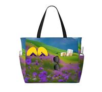 MIEKGPS Nature Purple Flowers Meadow Mountain Scenic Print - Bolsa grande de viaje para mujer, ligera, impermeable, para viajes, color negro, talla única