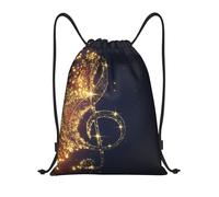 MIEKGPS Oro nota musical caída, brillante, estampado de estrellas, mochila con cordón, bolsa de deporte, bolsa de gimnasio, bolsa con cordón, bolsa de playa, negro, M