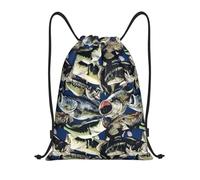 MIEKGPS Patrón de pez 1 impresión mochila con cordón bolsa de deporte bolsa de gimnasio bolsa de playa con cordón bolsa de yoga, Negro, S