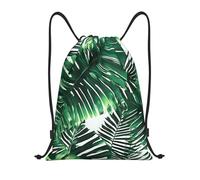 MIEKGPS Tropical Palmera Hojas de Plátano Estampado Mochila con Cordón Bolsa Deportiva Bolsa de Gimnasio Bolsa de Cuerda Bolsa de Playa Bolsa de Yoga, Negro, S