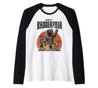 Miel Badgerzilla Monster City Attack Retro Art Camiseta Manga Raglan