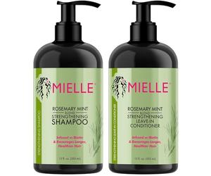 Mielle - Champú y acondicionador sin aclarado fortalecedor de romero y menta, infundido con biotina, limpia y ayuda a fortalecer el cabello débil y quebradizo, 355 ml