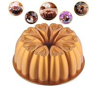 MIENCA Molde para tartas antiadherente, forma de corazón, molde para hornear de 10 pulgadas, molde de tubo estriado de aluminio fundido, fácil de limpiar, resistente, revestimiento de titanio (dorado)