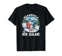 Mientras Tanto en Nueva Zelanda Kiwi Ovejas Esquí Invierno Souvenir Camiseta