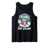 Mientras Tanto en Nueva Zelanda Kiwi Ovejas Esquí Invierno Souvenir Camiseta sin Mangas