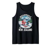 Mientras Tanto en Nueva Zelanda Kiwi Ovejas Esquí Invierno Souvenir Camiseta sin Mangas