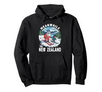 Mientras Tanto en Nueva Zelanda Kiwi Ovejas Esquí Invierno Souvenir Sudadera con Capucha