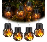 Mienup 4 Piezas Farolillos Solares Exterior,Luz Solar Exterior Jardin Colgantes con Efecto Fuego, Linterna Solar LED para Exteriores Impermeable IP65 para Balcón, Patio, Decoración de Jardín