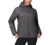 MIER Chaqueta acolchada ligera para mujer, abrigos acolchados con capucha y bolsillos, chaquetas acolchadas cálidas de invierno, impermeables, gris oscuro, XXL