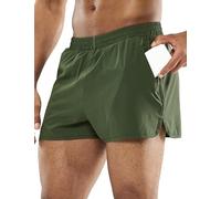 MIER Pantalones cortos de running de 3 pulgadas, de secado rápido, ligeros, resistentes al agua, para entrenamiento, deportivos, con bolsillos con cremallera, Verde ejército, Small