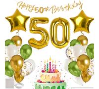 MIEWAA Globos 50 Cumpleaños Hombre, Adornos Fiesta Decoracion 50 Años Cumpleaños Mujer con Banner HAPPY BIRTHDAY, Número 50 Grande y Globo Foil Estrella, Globos Latex y Confetti, Verde-Dorado-Blanco