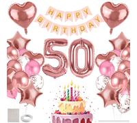 MIEWAA Globos 50 Cumpleaños Mujer, Adornos Fiesta Decoracion 50 Años Cumpleaños con Banner HAPPY BIRTHDAY, Globo Foil Número 50 Grande, Corazón y Estrella, Globos Latex y Confeti Rosa