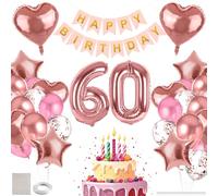 MIEWAA Globos 60 Cumpleaños Mujer, Adornos Fiesta Decoracion 60 Años Cumpleaños con Banner HAPPY BIRTHDAY, Globo Foil Número 60 Grande, Corazón y Estrella, Globos Latex y Confeti Rosa