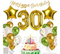 MIEWAA Kit de Globos de Cumpleaños 30 Años Feliz Cumpleaños Decoracion con Pancarta HAPPY BIRTHDAY Globos Confeti Látex Foil Metálico Decoración para Fiesta para Mujer Hombre Verde Blanco Dorado