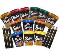 MiFan Ramen Box - 12 Cup Soba Japoneses | 6 Sabores + 6 Palillos | Fideos Yakisoba Instantáneos