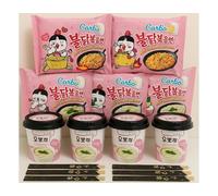 MiFan Ramyun Ramen carbonara: Fideos Ramen Buldak y tteokbokki coreanos, albóndigas de arroz, kit de palillos, comida coreana