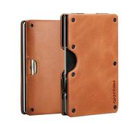 MIFANYO Monedero de metal para hombre, delgado de aluminio, tarjetero y clip para dinero, bolsillo frontal minimalista, Piel marrón., MCN-ALL-0518, Minimalista