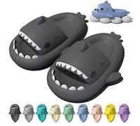 Mifeiwukawa Shark Cloud Sliders, bonitas pantuflas de tiburón súper suaves para masaje, antideslizantes, puntera abierta, gris oscuro, 44/45 EU
