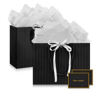 Mifferer Bolsa de regalo para regalo de cumpleaños mediana, bolsas de papel negro para mujeres y hombres, bolsas de regalo con asas para cumpleaños, día de San Valentín, celebraciones, fiestas, bodas,