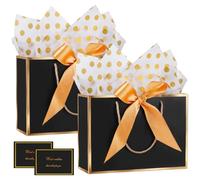 Mifferer Bolsas de regalo, 2 bolsas de regalo de papel con pañuelo y tarjetas, bolsas de regalo con asas para mujeres, niñas, damas de honor, cumpleaños, día de San Valentín, 20 x 10 x 28 cm