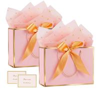 Mifferer Bolsas de regalo, 2 bolsas de regalo de papel con pañuelo y tarjetas, bolsas de regalo con asas para mujeres, niñas, damas de honor, cumpleaños, día de San Valentín, 20 x 10 x 28 cm
