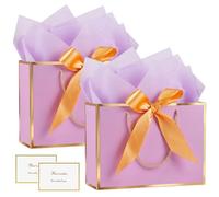 Mifferer Bolsas de regalo, 2 bolsas de regalo de papel con pañuelo y tarjetas, bolsas de regalo con asas para mujeres, niñas, damas de honor, cumpleaños, día de San Valentín, 20 x 10 x 28 cm