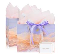 Mifferer Bolsas de regalo para regalo, paquete de 2 bolsas de regalo medianas con 2 envoltorios y 2 tarjetas, bolsas de regalo de papel, bolsas de compras con asas para mujeres y hombres, cumpleaños,