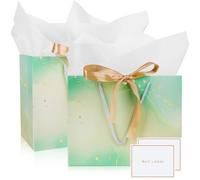 Mifferer Bolsas de regalo para regalo, paquete de 2 bolsas de regalo medianas con 2 envoltorios y 2 tarjetas, bolsas de regalo de papel con asas para mujeres y hombres, cumpleaños, boda, fiesta,