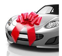 Mifflin - Lazo para Coche Grande - Rojo Satinado, 58 cm - Forma de Mariposa - Lazo Gigante para Regalo de cumpleaños y Navidad - Decoración Enorme para Coche