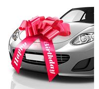 Mifflin - Lazo para Coche Grande - Rojo Satinado, 76 cm - Forma de Mariposa - Lazo Gigante para Regalo de cumpleaños y Navidad - Decoración Enorme para Coche