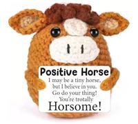 MIFKLMV Divertido caballo positivo regalo de apoyo emocional hecho a mano animales de ganchillo lindo adorno de escritorio muñeca de ganchillo regalo de cumpleaños para familiares, amigos, colegas