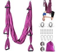 MIFXIN Juego de columpio de yoga aéreo trapecio, kit de hamaca para yoga, ultra fuerte, antigravedad, con correas de extensión y banda elástica para inversión de aire, yoga y fitness, Púrpura profundo