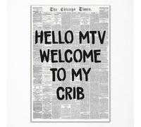 mifyuibytr Hi MTV, lienzo decorativo para pared con texto en inglés "Welcome To My Crib Newspaper", póster vintage de noticias en blanco y negro, póster estético de moda para habitación de los años 70