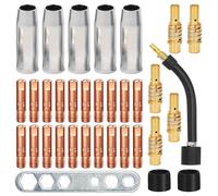 MIG/MAG Consumables, Kit de Accesorios de Pistola de Soldadura, 34 unids boquillas de contacto consejos titulares, Tobera de Gas, Punta de Contacto M6 0,8mm, Soporte de Boquilla, Aislador, Utillaje