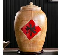 MiGang Con tapa, tarro de arroz de cerámica sellado, cubo for almacenar arroz en casa, cilindro de arroz de cerámica(Natural B,15kg)