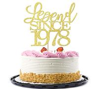 Migeaks Decoración para tartas de cumpleaños número 45 de leyenda desde 1978, decoración para tartas de cumpleaños para hombres y mujeres, animación de 45 años, hecha a mano con purpurina dorada