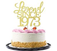 Migeaks Decoración para tartas de cumpleaños número 50 de leyenda desde 1973, decoración para tartas de cumpleaños para hombres y mujeres, decoración de tartas con purpurina dorada hecha a mano