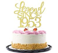 Migeaks Decoración para tartas de cumpleaños número 70 de leyenda desde 1953, decoración para tartas de cumpleaños para hombres y mujeres, decoración de tartas con purpurina dorada hecha a mano