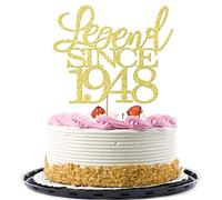 Migeaks Decoración para tartas de cumpleaños número 75 de leyenda desde 1948, decoración para tartas de cumpleaños para hombres y mujeres de 75 años hecha a mano con purpurina dorada