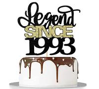 Migeaks Decoración para tartas de Legend Since 1993, para hombres y mujeres, decoración de tartas de cumpleaños de 30 años, decoración de tartas de oro negro con purpurina