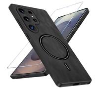 Migexxkj - Carcasa magnética para Samsung Galaxy S25 Ultra con cristal templado compatible con Mag-Safe, funda premium de piel [protección de la cámara] antigolpes Case Samsung S25 Ultra (negro)