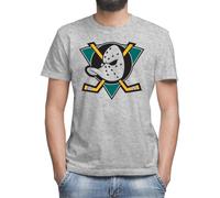 Mighty Ducks Anaheim Logo Camiseta Gris Clásica de Hombre con Cuello Redondo y Manga Corta 3X-Large