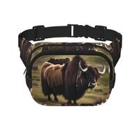 Mighty Highland Yak Fitness - Riñonera de viaje moderna e informal, riñonera cuadrada de doble capa, color negro, talla única, Negro, One Size