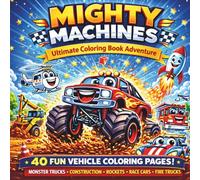 Mighty Machines Coloring Book for Kids: Monster Trucks, Construction Vehicles, Race Cars, Rockets & Fire Trucks | 40 Fun and Easy Coloring Pages for Boys Ages 3-8